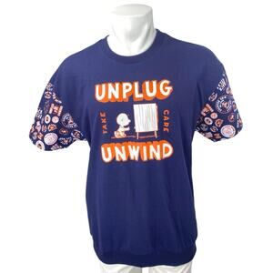 Jack & Jones Peanuts Unplug Unwind Men's Blue Short Sleeve Tee T-Shirt Top Sz L